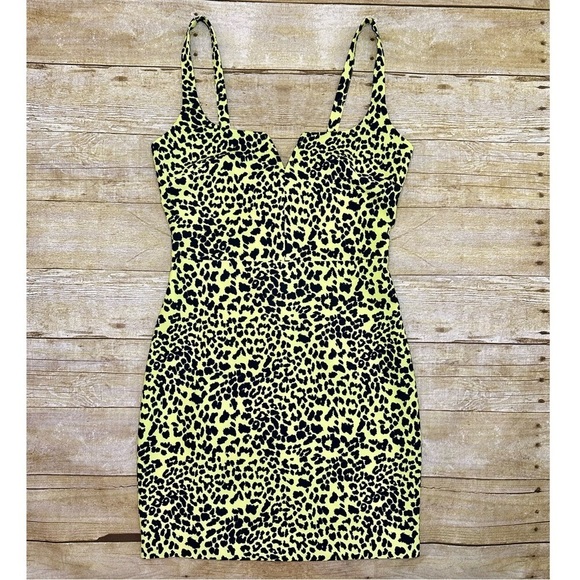 NWT LIKELY Constance Neon Yellow Leopard Print Bodycon Dress - Picture 3 of 12